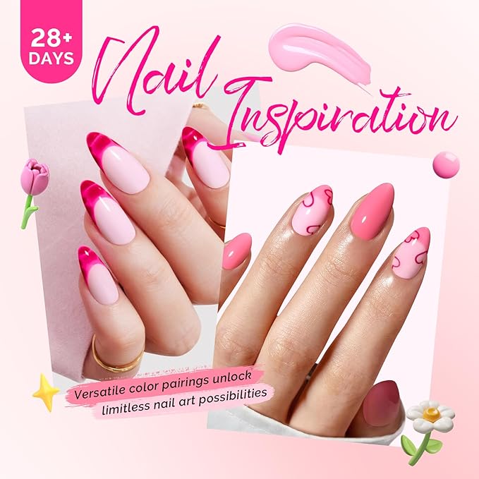 MelodySusie Bright Pink Gel Nail Polish Set - 6 Colors Nude Pink Neon Pink Purple Soak Off UV LED Gel Polish Gift for Women Nail Art Manicure Salon DIY Nail Design Decoration at Home