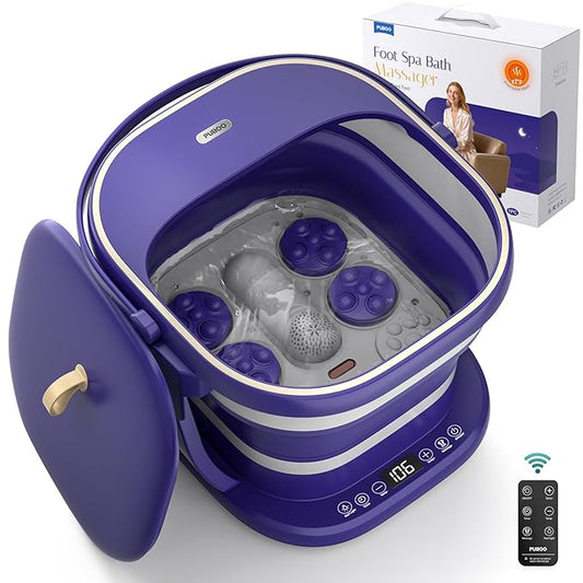 Puboo Collapsible Foot Spa Bath Massager with Heat, 95-115°F Precise Temp Control, Motorized Massage Rollers, Heated Foot Bath Soak Tub, Fits US Men’s Size 11, Gift for Christmas, Thanksgiving