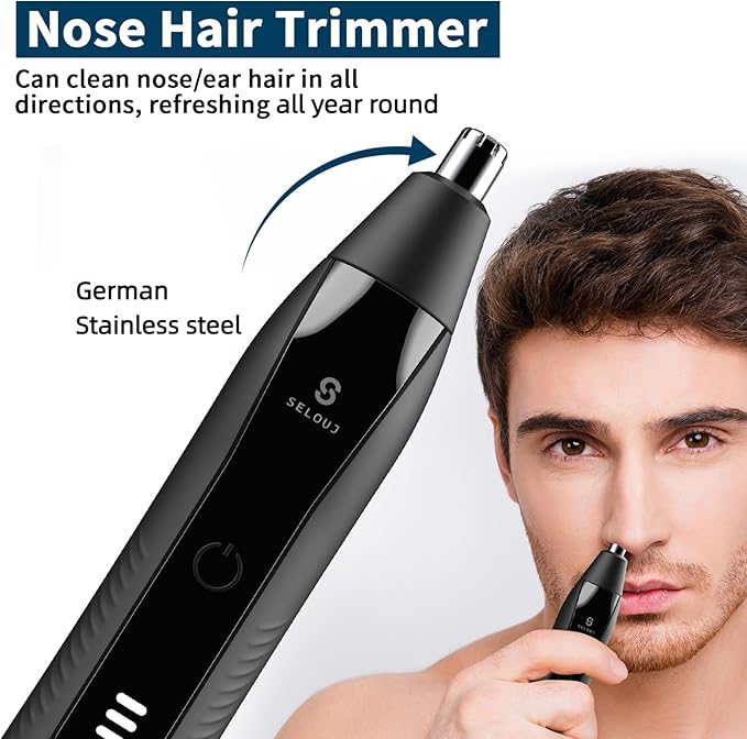 Ear and Nose Hair Trimmer for Men, 2025 Professional Painless USB Rechargeable Eyebrow & Facial Electric Hair Trimmer for Men Women, Powerful Motor, Dual Edge Blades, IPX7 Waterproof, Cool Gray