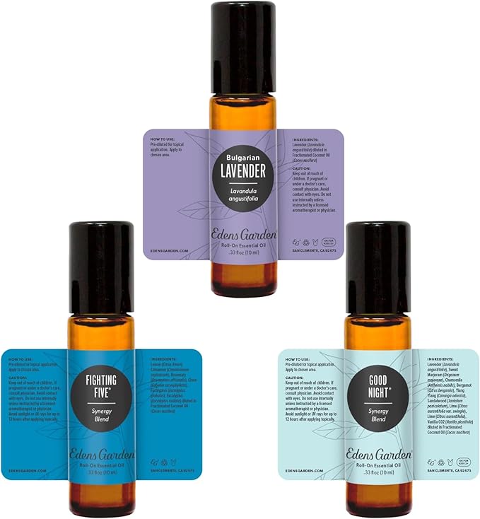 Edens Garden Essential Oils Best of The Best Roll-On 3 Set – 100% Pure Therapeutic Grade, Ready-to-Use Aromatherapy: Fighting Five, Good Night & Lavender Oil - for Skin & Home, 10 ml Roll-On/ 3 Pack