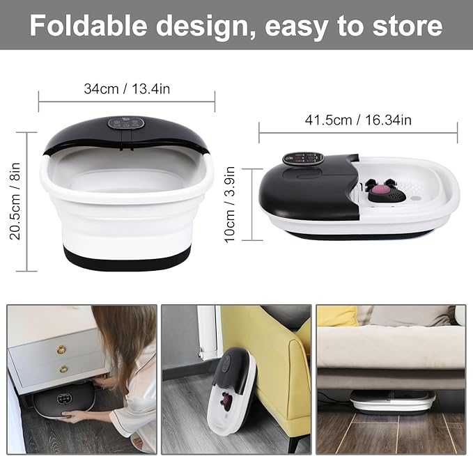 Collapsible Foot Spa Bath Massager with Heat Bubbles and Vibration Massage and Jets, 16oz Tea Tree Oil Foot Soak Epsom Salt, WHALSTAR Foot Bath Bucket With Red Light & Remote
