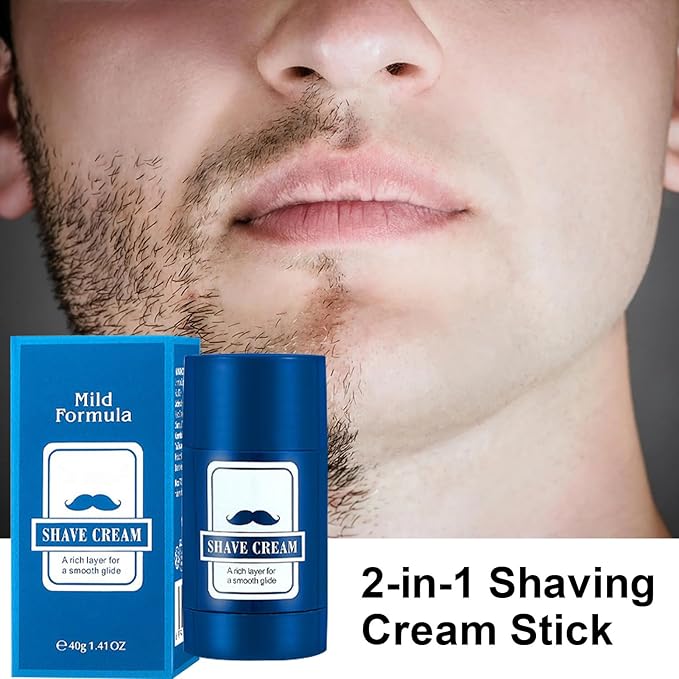 Shaving Cream - 40g Hydrating Shaving Cream, 2-in-1 Smooth Shave Balm Stick for Beard Grooming, Facial Hair Removal, Moisturizing and Gentle Formula for Sensitive Skin
