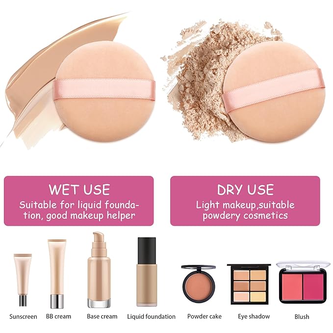 12Pcs Powder Puff for Face Powder Sponge Makeup Puffs Velour Puff with Ribbon Round Powder Puff For Loose and Foundation Replacement Makeup Tool