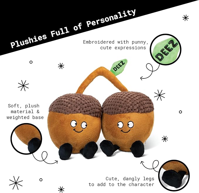 Punchkins Nut Plushie - Deez Nuts Cute Acron Plush, Funny & Sassy Food Plush Toy for Gifting