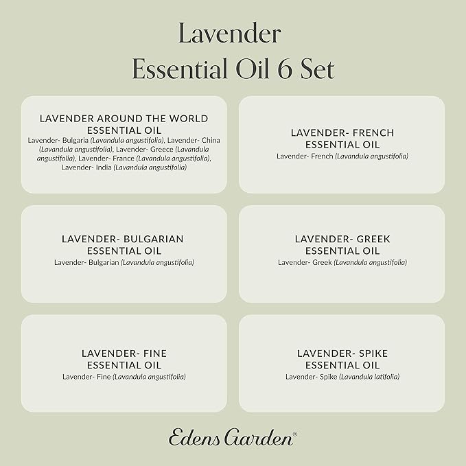 Edens Garden Lavender Essential Oils 6 Set – 100% Pure Therapeutic Grade Aromatherapy for Stress Relief, Calming & Home Diffusers – Natural, Vegan & Fragrance Oil Free Floral Scents, 10 ml/ 6 Pack