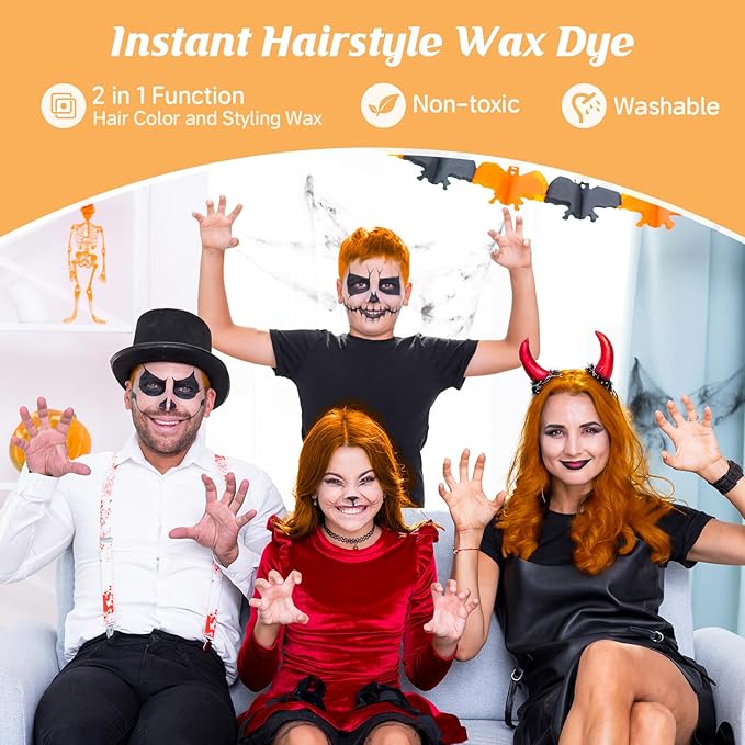 Orange Temporary Hair Color Wax Kit for teenagers,Crazy Hair Day Accessories, Gifts for Kids,Instant Hair Dye Color Wax for Party, Cosplay, Halloween, Christmas,Washable Crazy Hair Style