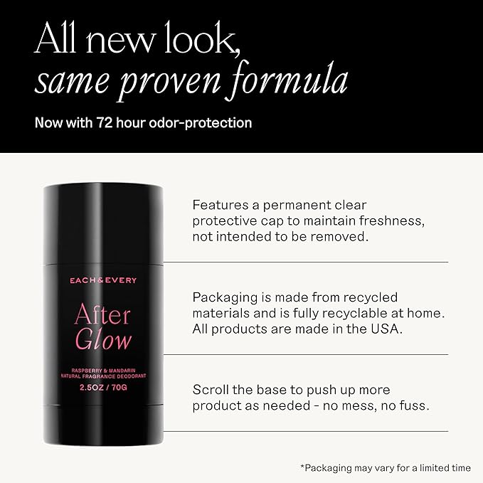 Each & Every Aluminum Free Deodorant for Women & Men - All Natural Deodorant for Sensitive Skin, EWG Verified - Clean, Baking Soda-Free, Plant-Based Fragrance, Raspberry & Mandarin, 2.5oz