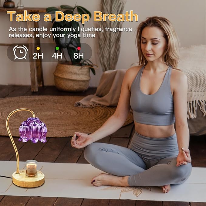 Dimmable Flower Candle Warmer Lamp, Purple Candle Warmer with Timer & 4Bulbs, Womens Gifts for Valentines Birthday, Unique Home Decor for Bedroom Living Room Decor Aesthetic