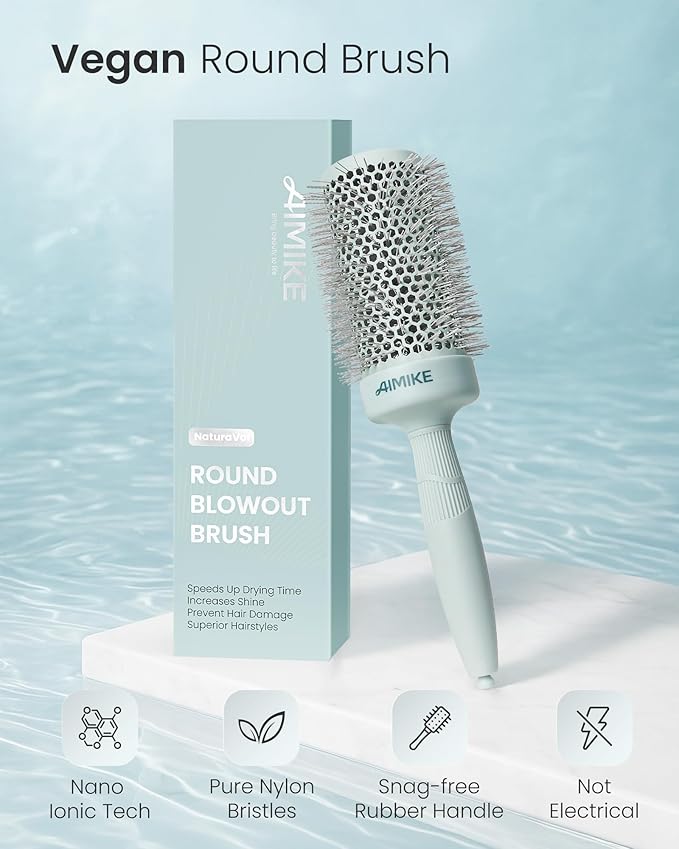 AIMIKE NaturaVol Round Brush for Blow Out, Large Round Hair Brush Nano Thermal Ceramic & Ionic Tech, for Blow Drying & Salon-like Styling at Home, Maximum Volume and Shine- 2.1" Barrel, 3" w/Bristle