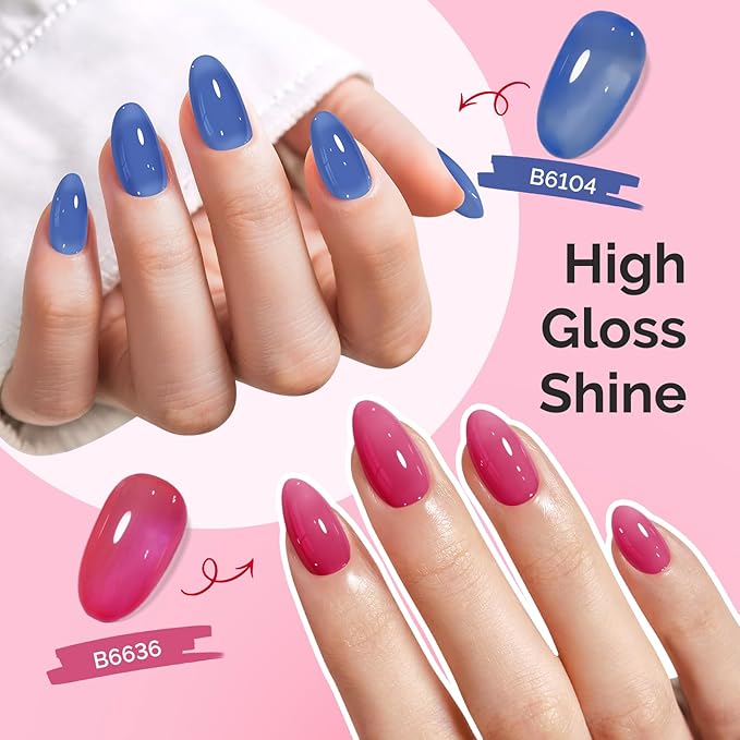 MelodySusie Jelly Gel Nail Polish Set,6 Transparent Colors,Jelly Texture,Neon Splash Colors Soak Off UV LED Light Cure or Salon Manicure and Nail Art DIY at Home