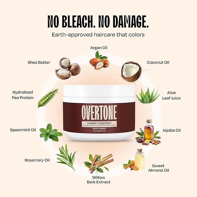 Overtone Semi Permanent Hair Color Conditioner, Cherry Chestnut, 8 oz, Nourishing, Damage-Free, Color Depositing Mask for All Hair Types with Shea Butter & Coconut Oil, Vegan & Cruelty-Free
