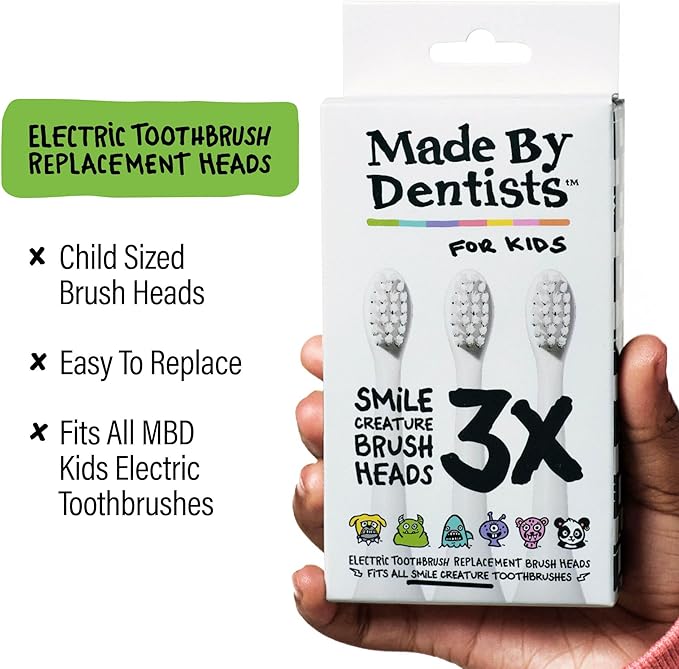 Made by Dentists Kids Electric Toothbrush - Rechargeable Vibrating Toothbrush with Timer, Includes 6 Replacement Heads, Gently Cleans Teeth, Girls and Boys, Kid & Toddlers Age 2+, Monster
