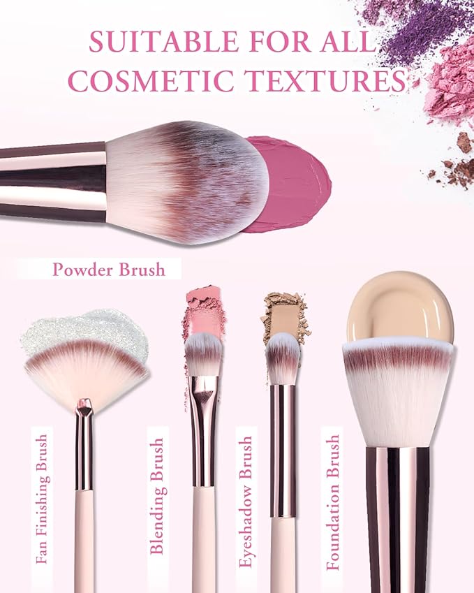 Makeup Brushes with Case, 20PCs Travel Makeup Brush Set, Foundation Concealer Blush Eyeshadow Brush Set Contour Powder Eyebrow Eyelash Brush Kit with Led Light Mirror Holder & 2 Powder Puff-Pink