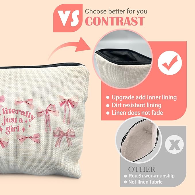 Coquette Pink Bow Makeup Bag for Women, Bow Gifts for Women, Preppy Girly Cosmetic Bag for Purse, Aesthetic Pink Bows Makeup Zipper Pouch