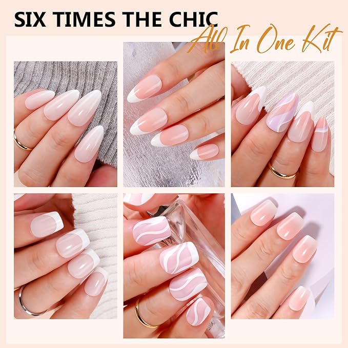 Makartt Press on Nails Kit: Short Gradient & French Glam Coffin Nail Tips in 6 Styles 144PCS, Natural Fit with Adhesive Tabs, Glue, and File, Manicure Set for Home Salon