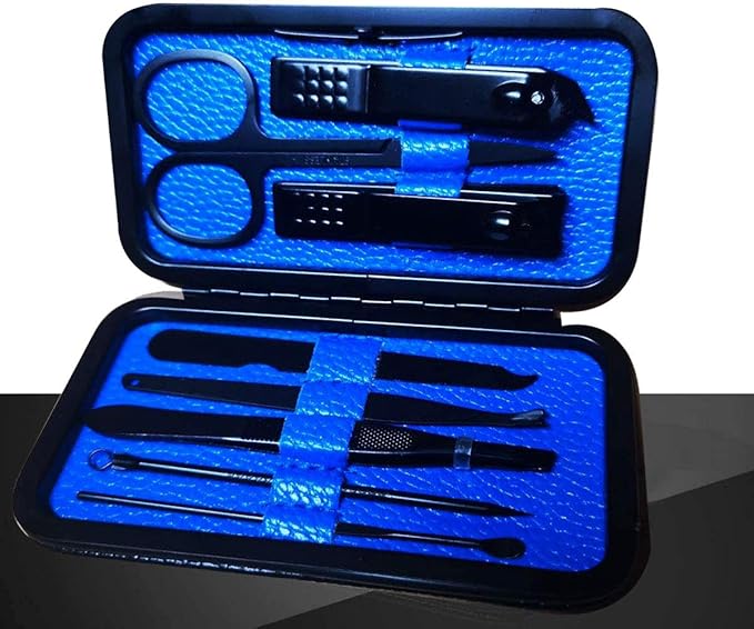 Manicure Pedicure Kit Nail Clippers Set 18 in 1 High Precision Stainless Steel Cutter File Sharp Scissors for Men & Women Fingernails & Toenails Vibrissac Scissors with Stylish Case (navy_8in1)