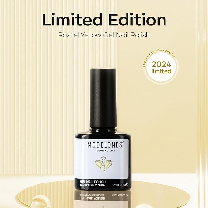 modelones Gel Nail Polish, 15 ML Pastel Soft Butter Yellow Gel Polish 1 Pcs Soft Light Lemon Chiffon Nail Polish Gel Soak Off LED Nail Art Starter Salon Manicure at Home DIY