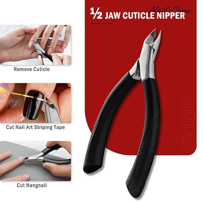 FVION Cuticle Trimmer – Professional Cuticle Nippers, Rubber Coated Handle Manicure Tools – Stainless Steel Cuticle Cutter for Nails (5mm)