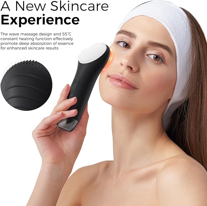 Facial Cleansing Brush Electric Face Scrubber - Rechargeable Face Cleansing Brush with 4 LED Gentle Light Silicone Heat and Vibration Exfoliator Massage Deep Cleansing,IPX7 Waterproof,Ideal Gift﻿