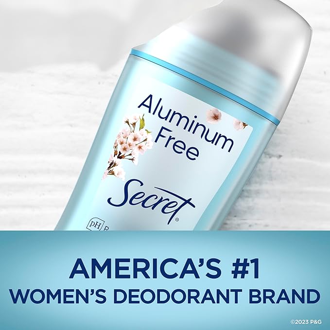 Secret Aluminum Free Deodorant for Women, 48hr Odor Protection, Free of Parabens Dyes Talc & Baking Soda, PH Balancing Minerals, Dry Solid, Cherry Blossom Scent, 2.4 oz (Pack Of 3)