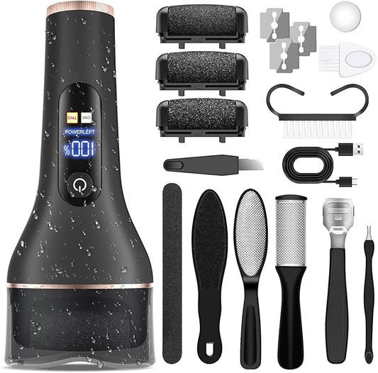 AdamPark Electric Callus Remover for Feet,Rechargeable & Waterproof Pedi File, 2-in-1 Wet/Dry Foot Scrubber for Hard Cracked Dead Skin, Portable Pedicure Tool with Professional Grinding Heads