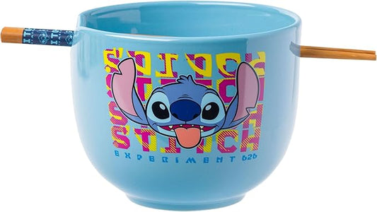 Silver Buffalo Disney Lilo and Stitch Experiment 626 Ceramic Ramen Noodle Rice Bowl with Chopsticks, Microwave Safe, 20 Ounces