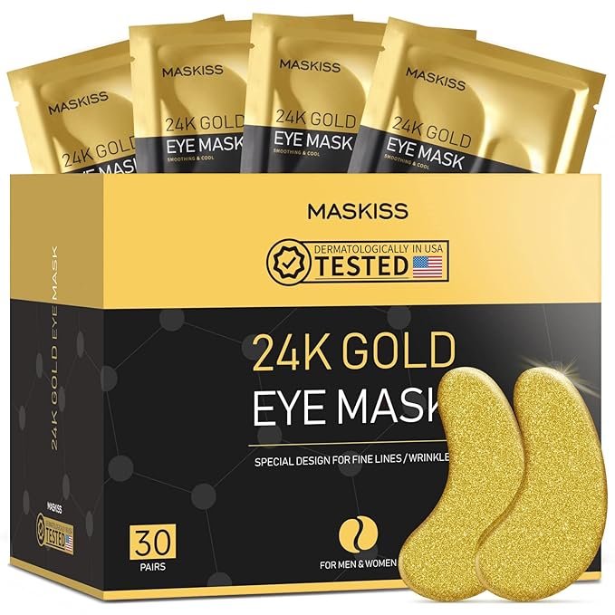 24k Gold Under Eye Patches (30 Pairs), Eye Mask, Collagen Skin Care Products, Eye Patches for Puffy Eyes, Eye Masks for Dark Circles and Puffiness.