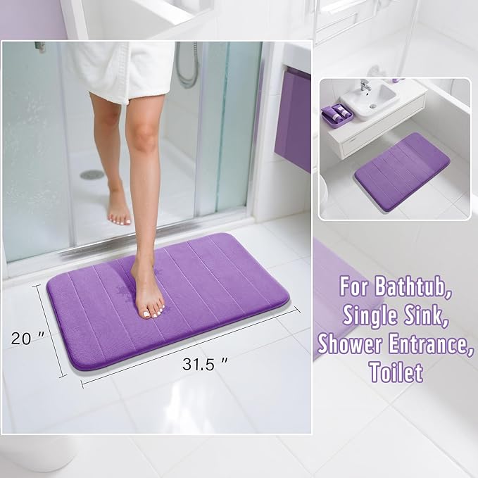 Yimobra Memory Foam Bath Mat, Super Soft Absorbent Bathroom Rug Non Slip 31.5x20 Inch, Quick Dry, Machine Washable Floor Carpet for Tub Shower, Home Decor Accessories, Lavender