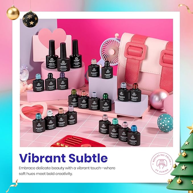 Beetles Gel Nail Polish Set, 23pcs Gel Polish Kit, 20 Colors Pink Green Blue Uv Gel Polish with Base Top Coat, All Season Manicure Tools for Beginners Nail Art Home Gift for Women