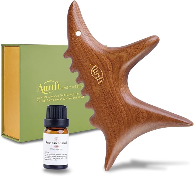 Body Gua Sha Tool Set with Rose Oil, Christmas Gifts for Adults Women, Wood Therapy Massage Tools for Body & Face, Lymphatic Drainage Massager for Relaxation, Deep Tissue Massage & Foot Care