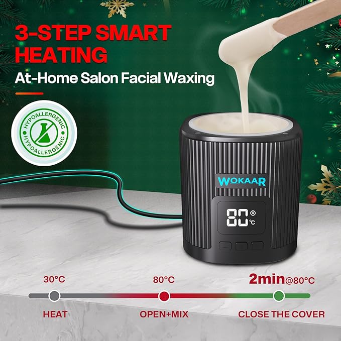 Nose Wax Kit for Eyebrow and Ear Hair | 100gWax, 50 Face Waxing Sticks | Fast-Heating USB Wax Warmer | Hair Removal Kit for Men & Women | 15 Pre/Post Wipes, Ear and Mustache Guards & Earplug