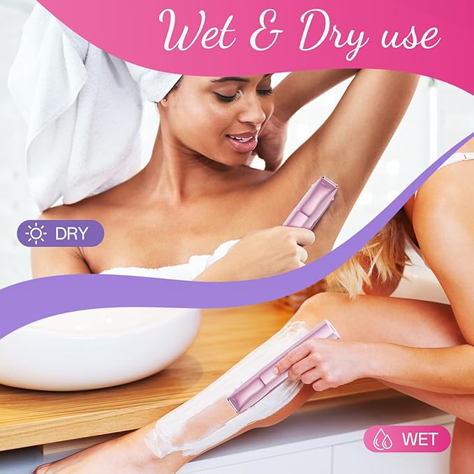 Bikini Trimmer for Women 2 in 1 Electric Razors for Women - Wet and Dry Electric Lady Shaver, Smooth Facial Hair Remover and Body Hair Trimmer for Bikini,Leg, Underarm, Face, Private Area (Rose)