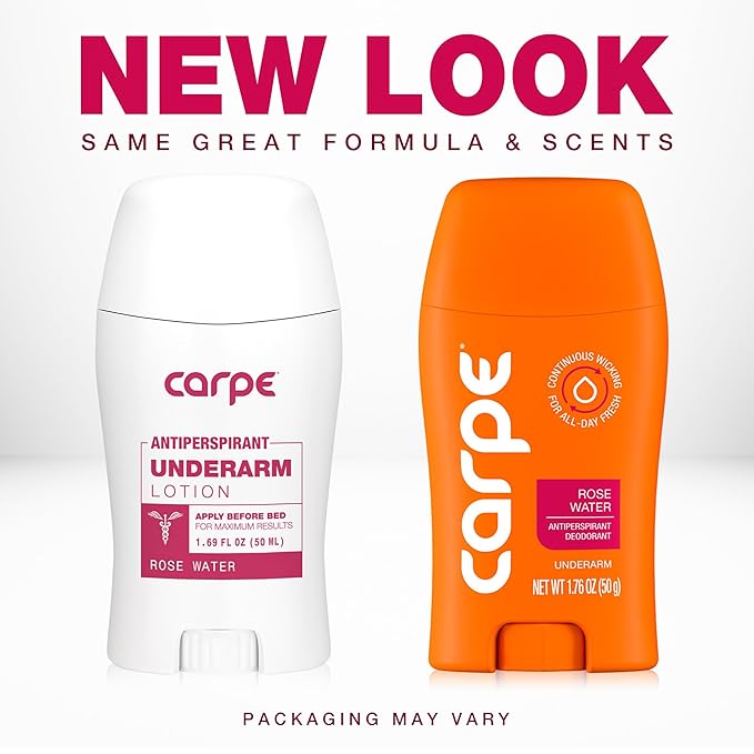 Carpe Underarm Antiperspirant and Deodorant, Clinical strength with Rose Water scent, Combat excessive sweating Stay fresh and dry, Great for hyperhidrosis (Pack of 3)