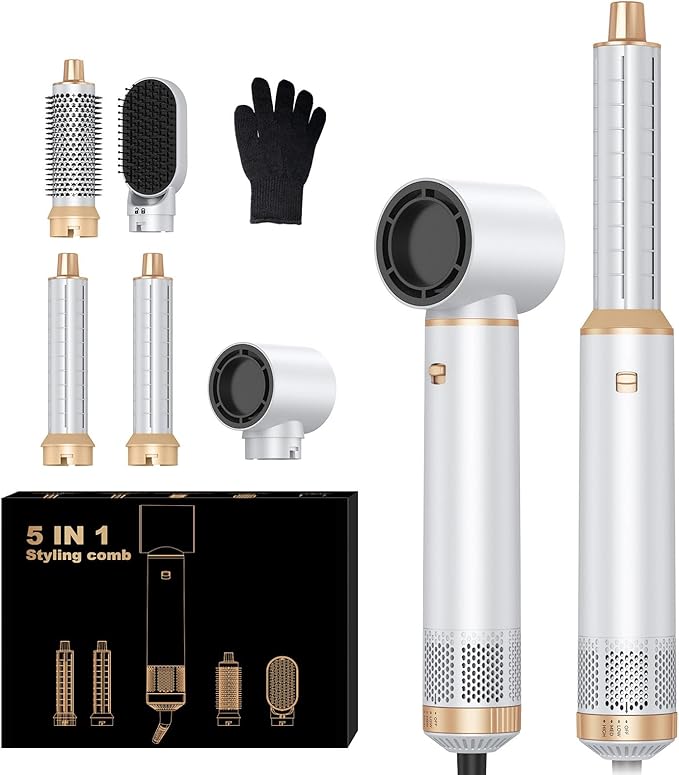5 in 1 Hair Dryer Brush Set, Negative Ion Blow Dryer Brush Upgrade Hot Air Brush Air Styler Curling Wrap Air Curler, Curling Iron Hair Styling Tools As A Gift for Straight/Curl/Drying/Smoothing