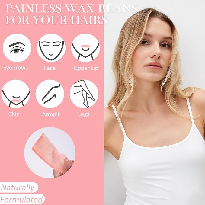 Wax Beads for hair removal- 1lb Hard Wax Professional Beans - Low Termperature Stripless Melting Wax for Body, Leg, Bikini Back, Nose, Upper Lip, Facial, Underarm - Brazilian Painless Waxing