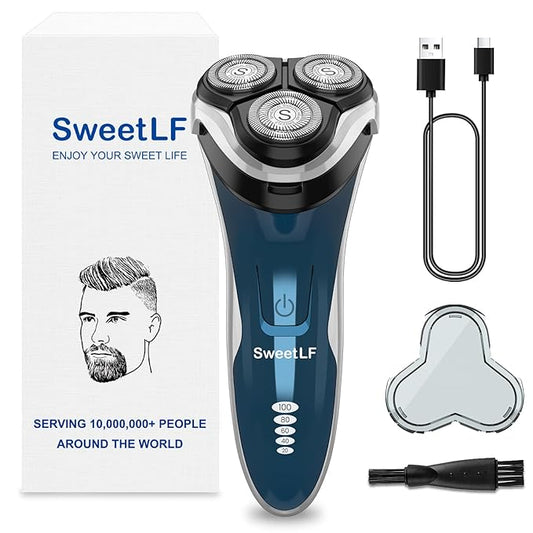 SweetLF Electric Razor for Men with Pop-Up Trimmer, IPX7 Waterproof Electric Shaver, Rechargeable Cordless Shavers for Men, Type-C, 120Mins Runtime, Plug & Play, Blue