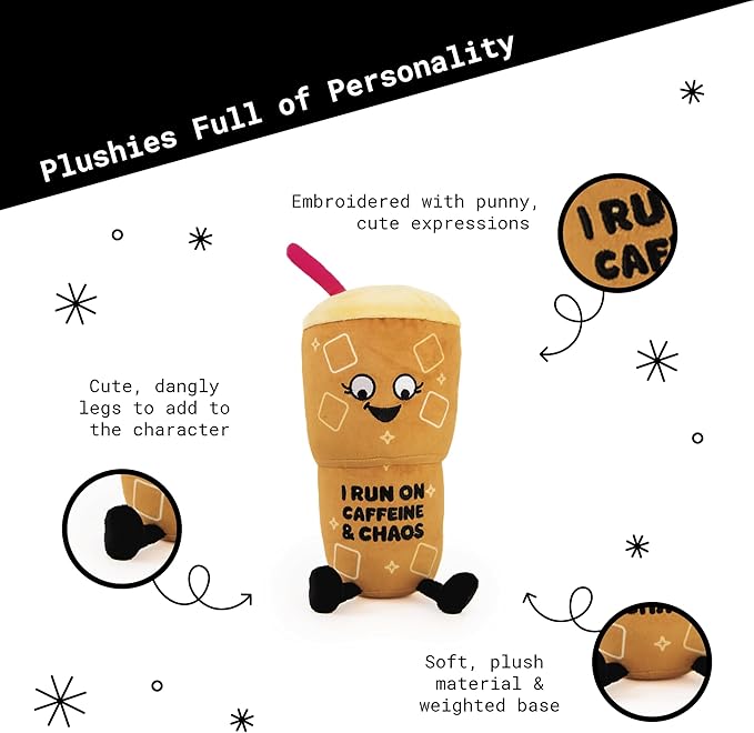 Punchkins Coffee Plushie - I Run On Caffeine & Chaos Punny Plush, Gift for Coffee Lovers, Food Plush Toy for Gifting