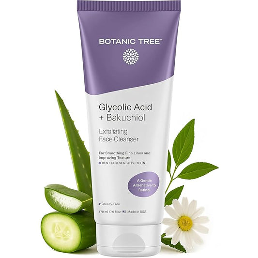 Botanic Tree Bakuchiol & Glycolic Acid Exfoliating Face Wash for Sensitive Skin - Gently Exfoliate with natural retinol-like bakuchiol & glycolic acid for fresh glowing skin