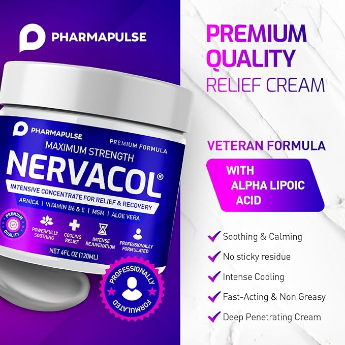 Pharmapulse Neuropathy Nerve Therapy & Relief Cream - Maximum Strength Relief Cream for Foot, Hands, Legs, Toes Includes Alpha Lipoic Acid, Arnica, Vitamin B6, Aloe Vera, MSM - Effective Soothing 4oz