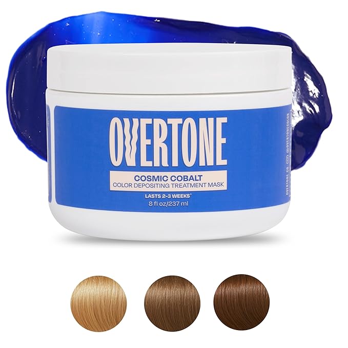 Overtone Semi Permanent Hair Color Conditioner, Extreme Blue is Cosmic Cobalt, 8 oz, Nourishing, Damage-Free, Color Depositing Mask for All Hair Types with Shea Butter & Coconut Oil, Vegan