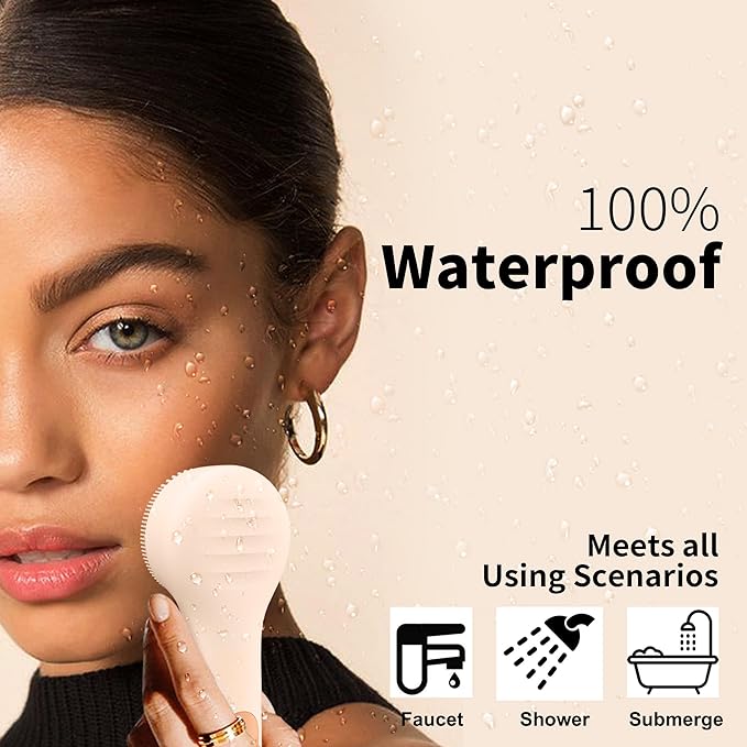 Silicone Face Scrubber, NågraCoola CLIE 2.0 Facial Cleansing Brush, Rechargeable, Waterproof Face Scrub Brush for Cleansing, Exfoliating, Massaging, Electric Facial Exfoliator for Women and Men - Oat