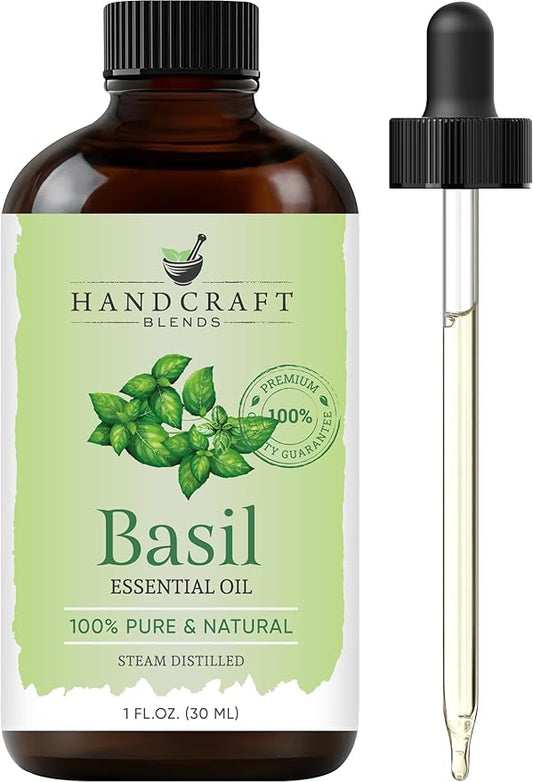 Handcraft Blends Basil Essential Oil – 1 Fl Oz – 100% Pure and Natural – Premium Grade Essential Oil for Diffuser and Aromatherapy, Skin, Massage, Candle and Soap Making Fragrance