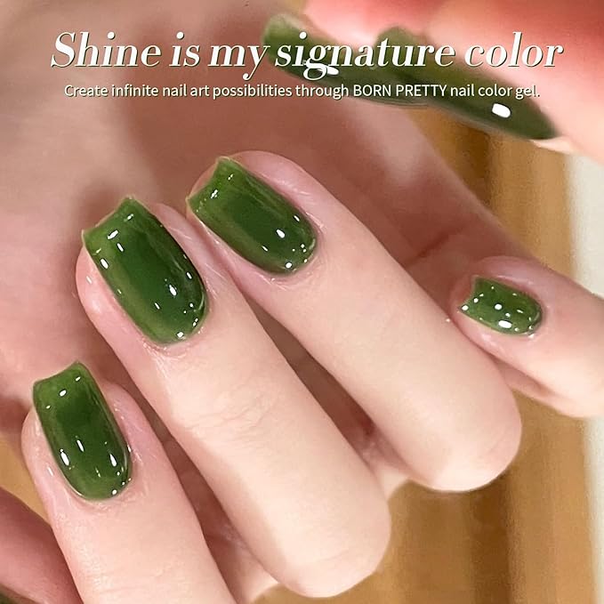Born Pretty Jelly Gel Nail Polish, Jelly Green Sheer Gel Nail Polish, Dark Green Transparent Neutral Nail Polish Soak Off U v Nail Gel Diy Art for Girls Women 15ML
