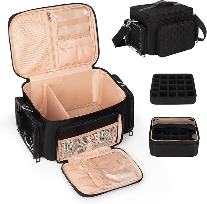 Nail Polish Organizer, Nail Polish Storage Holds 42+ Bottles & Nail Lamp, Portable Travel Nail Kit Storage Carrying Case Fits Nail Suppiles, Gift for Manicurist, Grils - Black