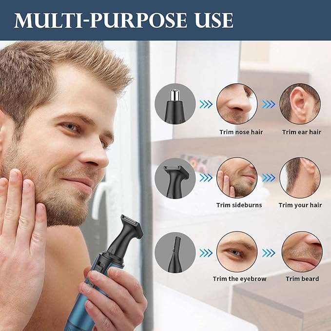 AREYZIN Ear and Nose Hair Trimmer for Men and Women Professional USB Rechargeable Nose Trimmer & Clippers Eyebrow Facial Hair Trimmer Body Grooming Kit IPX7 Waterproof Dual Edge Blades