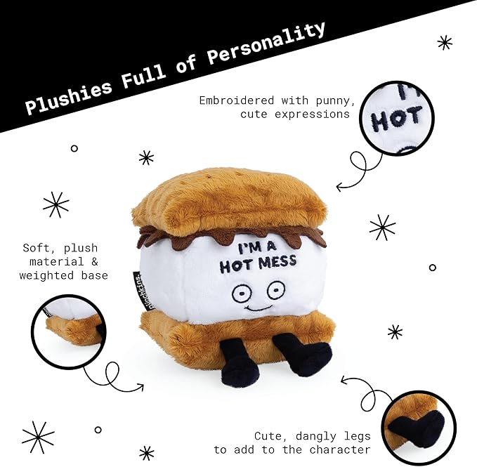 Punchkins S'Mores Plushie - I'm A Hot Mess Sassy Smores Plush, Gift for Chocolate Lovers, Food Plush Toy for Gifting