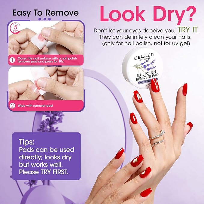 Gellen Nail Polish Remover, Dip Twist Sponge Nail Polish Remover Pot For Fingernail Toenail, Non-Acetone Fragrance Free, 5-9s Quick Removal, Lavender Scent No drying Formula Shea Butter & Vitamin E