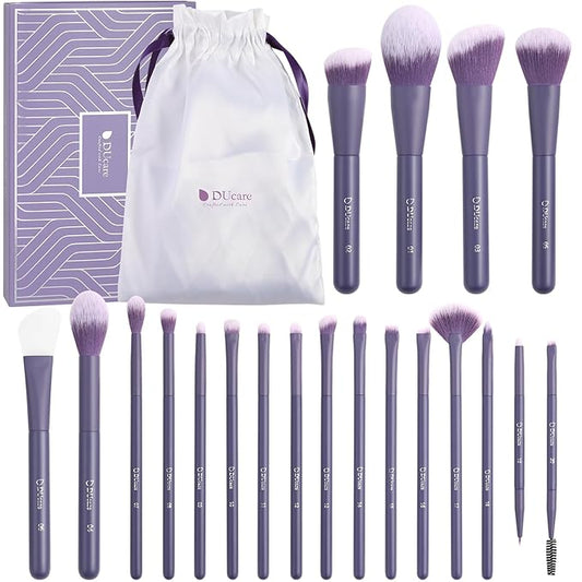 DUcare Makeup Brushes Set Professional 20pcs Vegan Make Up Brushes, Foundation Eyeshadow Concealer Contour Powder Blush Blending Eyeliner Brush with Silicone Face Mask Brush Purple
