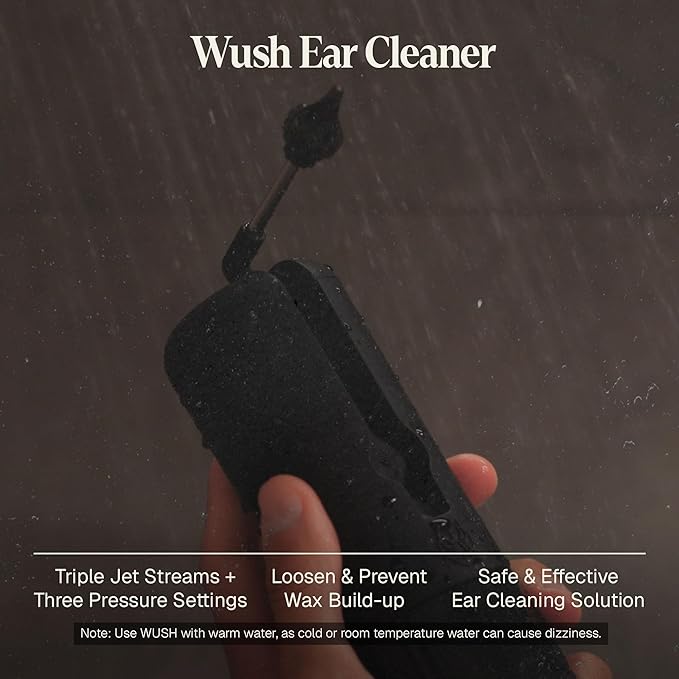 Wush Pro By Black Wolf- Deluxe Water Powered Ear Cleaner- Safe & Effective- Electric Triple Jet Stream 3 Pressure Settings For Ear Wax Buildup- Ear Wax Removal Kit- Water Resistant USB Rechargeable
