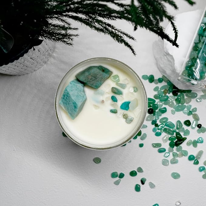 Crystal Candles Scented - Fig Tree Sandy Sea Aromatherapy Candle with Amazonite for Women - Soy Candles for Meditation Home Decor - 10 oz